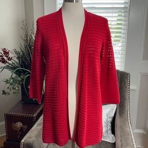 Chico’s Red lightweight open weave sweater Sz M EUC no picks stains pilling